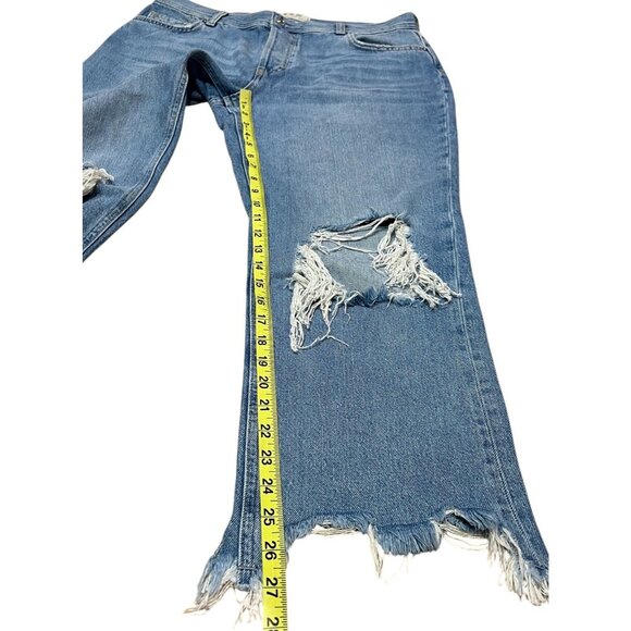 Free People Women Jeans 29 High Rise Wide Leg Blue Distressed Chewed Hem - Picture 11 of 15